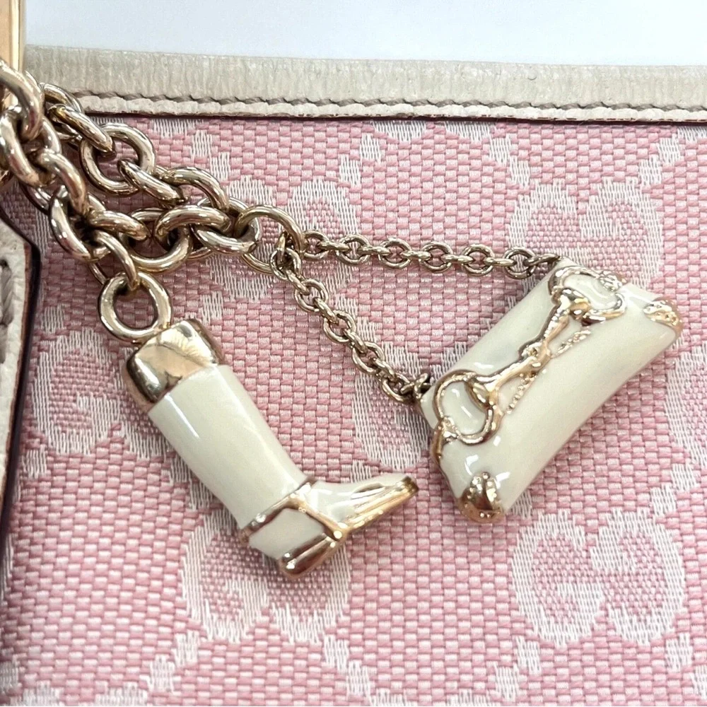 Gucci Pink and Beige Canvas Shoulder Bag